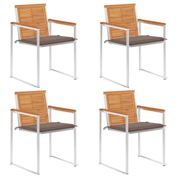 Chaises de jardin lot de 4 avec coussins Bois d'acacia massif
