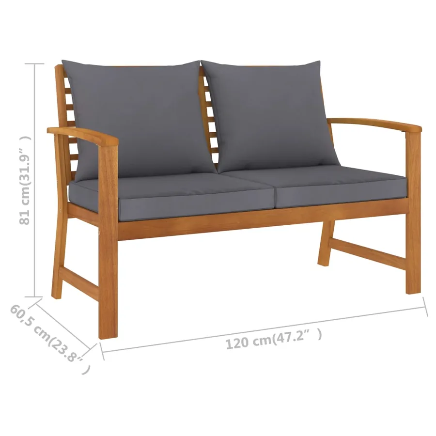 Banc de jardin 120cm et coussin gris foncé Bois solide d'acacia - 6