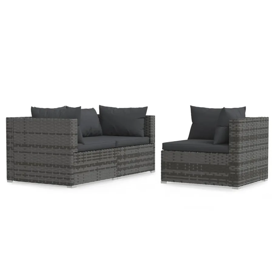 Salon de jardin 3 pcs avec coussins Gris Résine tressée - 2