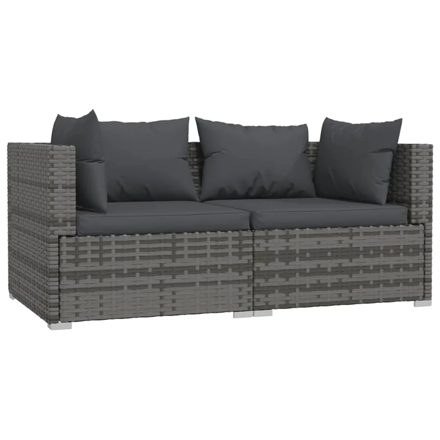 Salon de jardin 3 pcs avec coussins Gris Résine tressée - 3