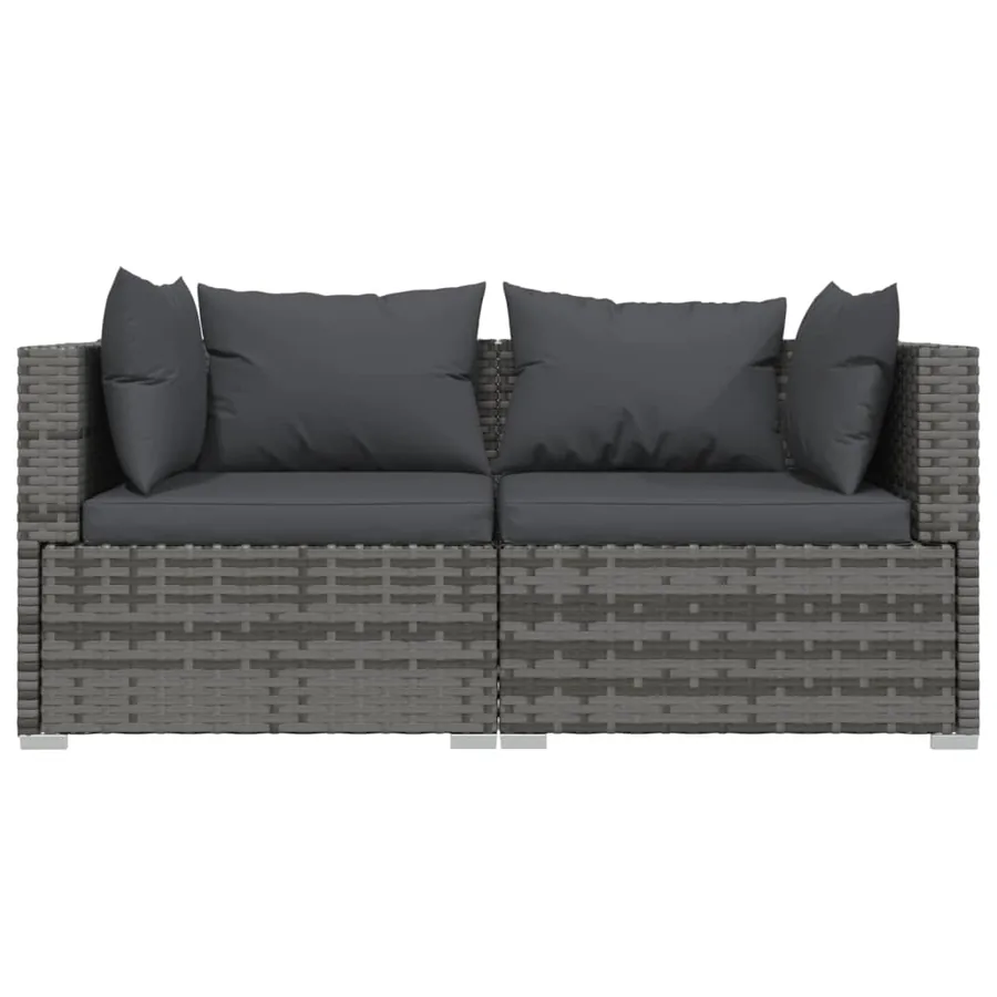 Salon de jardin 3 pcs avec coussins Gris Résine tressée - 4