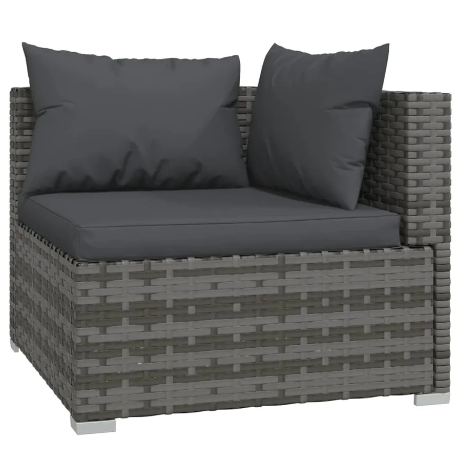 Salon de jardin 3 pcs avec coussins Gris Résine tressée - 5