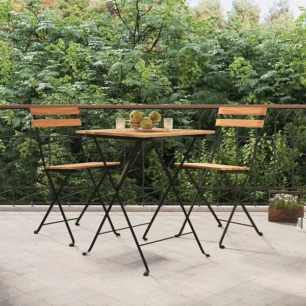 Chaises de bistrot pliantes lot de 2 Bois de teck solide acier