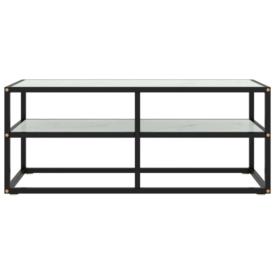 Meuble TV noir avec verre marbre blanc 100x40x40 cm - 2