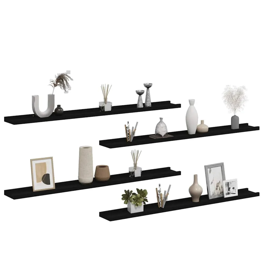 Étagères murales 4 pcs Noir 100x9x3 cm - 4