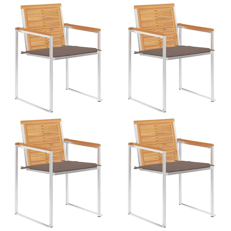 Chaises de jardin lot de 4 avec coussins Bois de teck massif