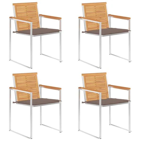 Chaises de jardin lot de 4 avec coussins Bois de teck massif