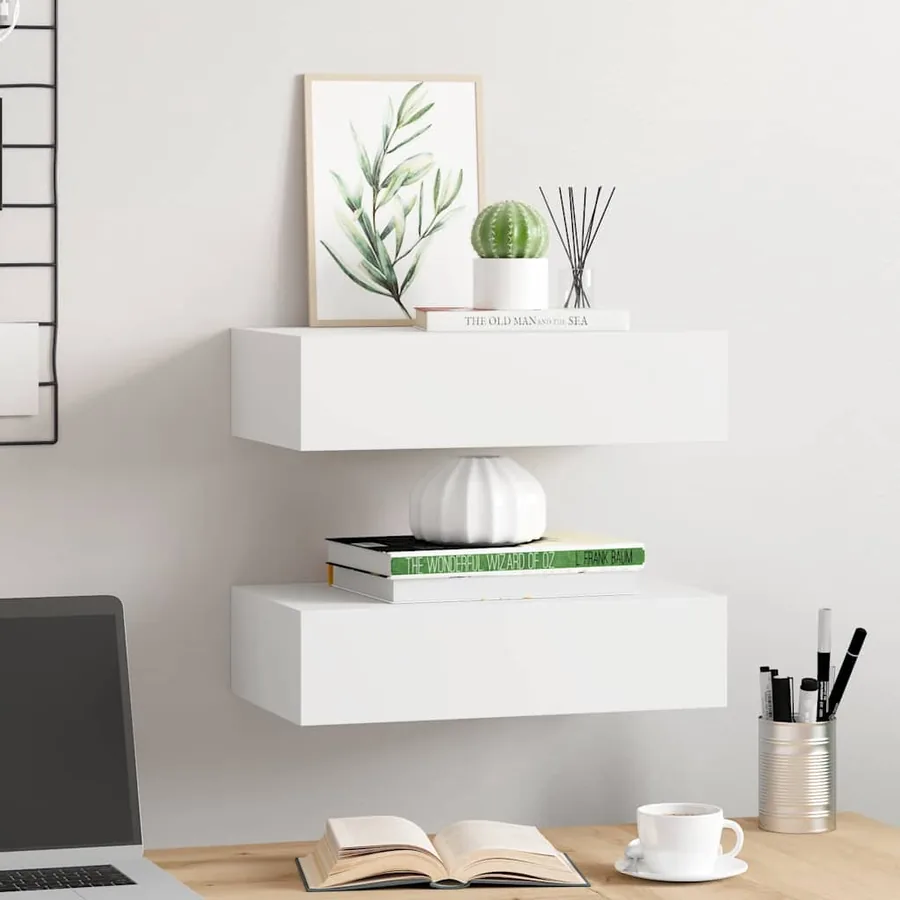 Étagères à tiroirs murales 2 pcs Blanc 40x23,5x10 cm MDF - 3
