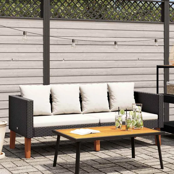 Canapé de jardin à 2 places avec coussins Résine tressée Noir