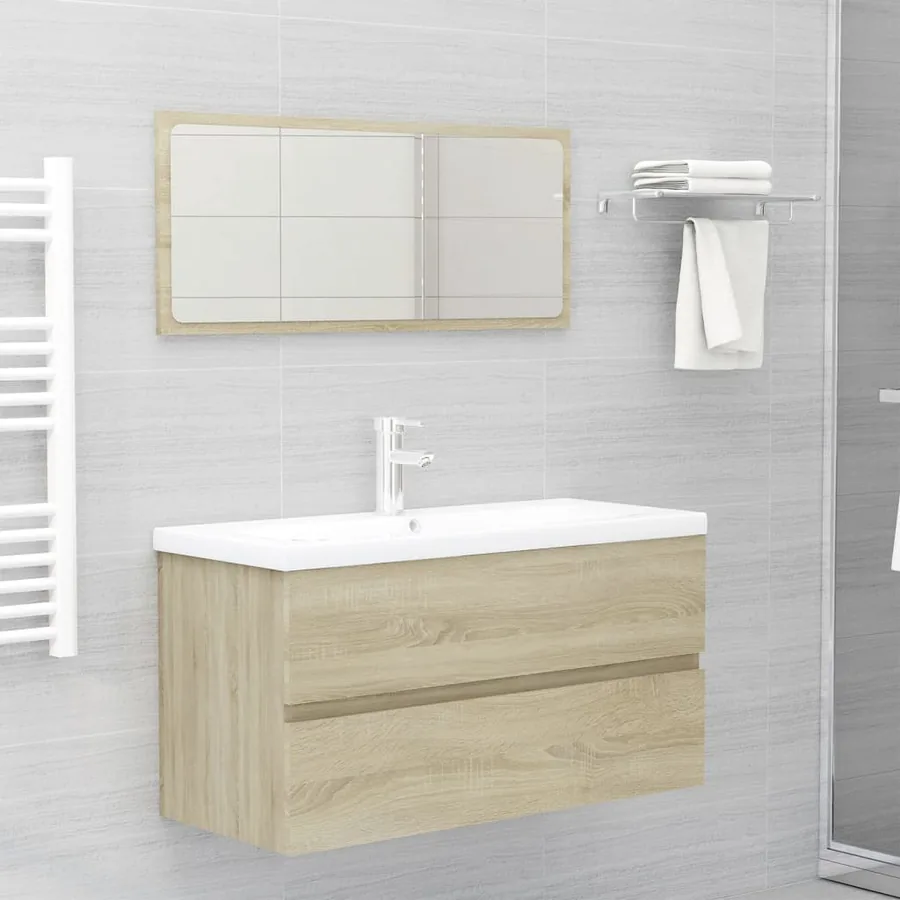 Armoire d'évier et lavabo intégré Chêne sonoma Bois ingénierie - 9