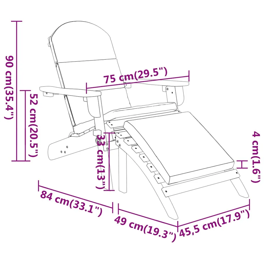 Chaise de jardin Adirondack et repose-pieds bois massif acacia - 10