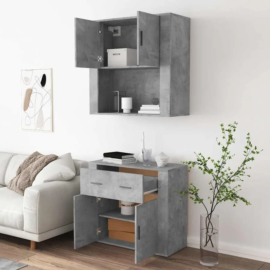 Buffet haut Gris béton Bois d'ingénierie - 5