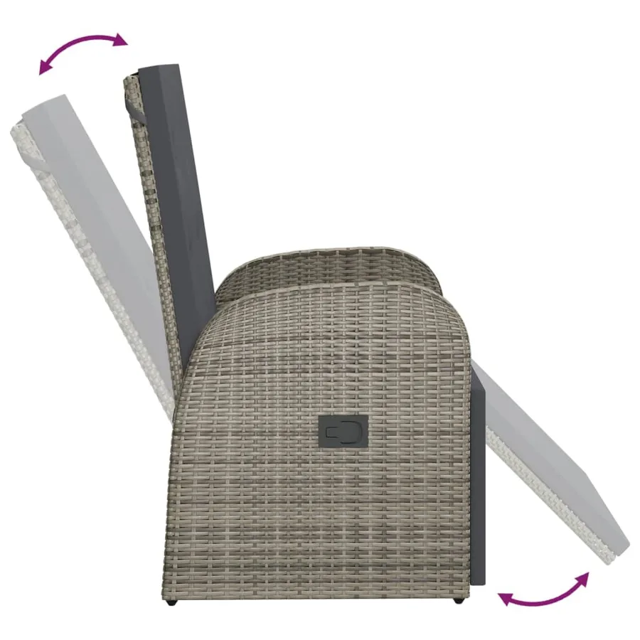 Chaise inclinable de jardin et coussin Résine tressée Gris - 5