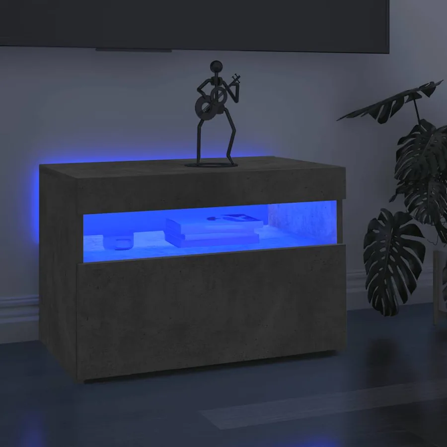 Meuble TV avec lumières LED gris béton 60x35x40 cm