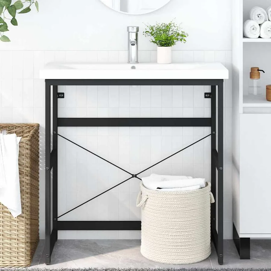 Cadre de lavabo de salle de bain Noir 79x38x83 cm Fer