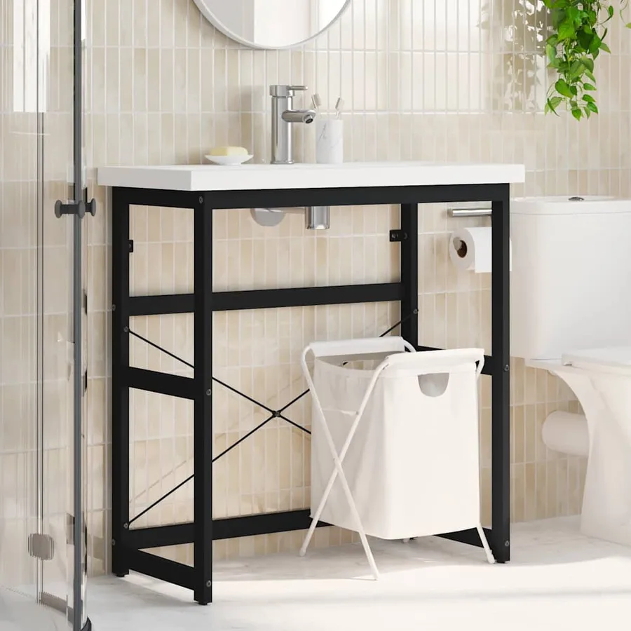 Cadre de lavabo de salle de bain Noir 79x38x83 cm Fer - 3