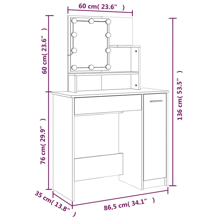 Coiffeuse avec LED blanc 86,5x35x136 cm - 16