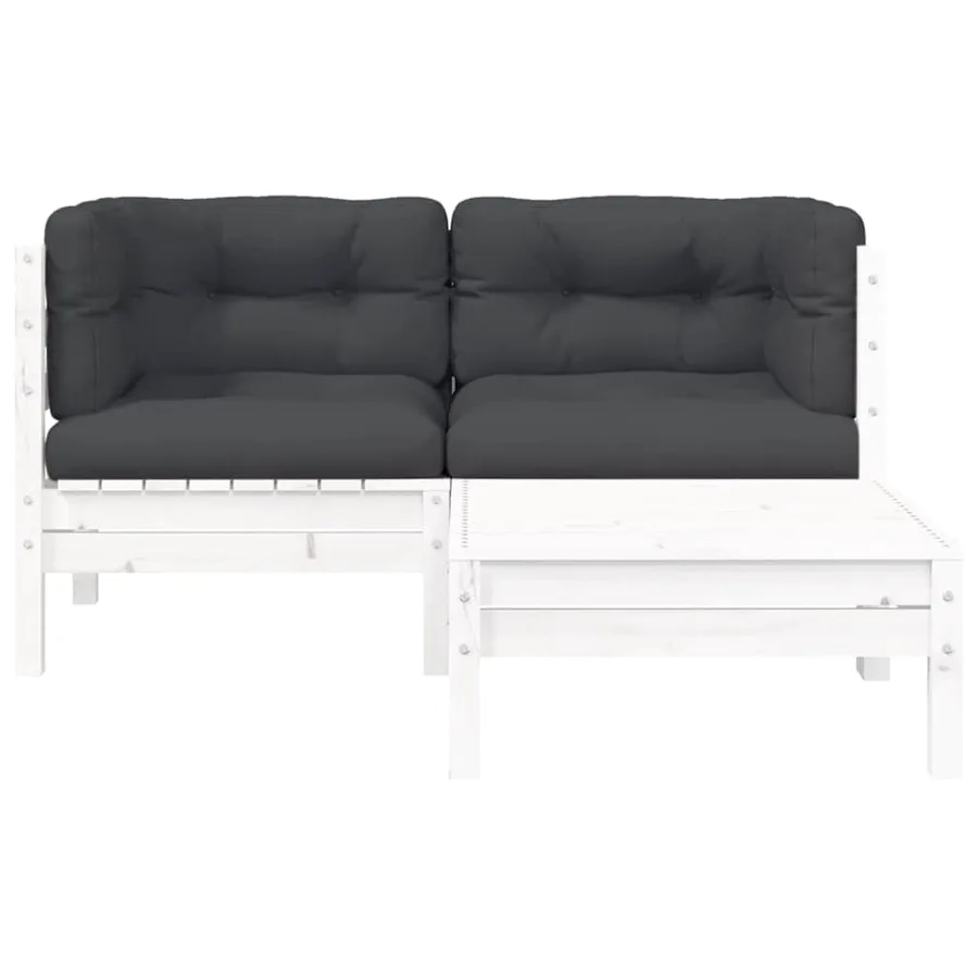Salon de jardin 3 pcs avec coussins Blanc Bois de pin massif - 5