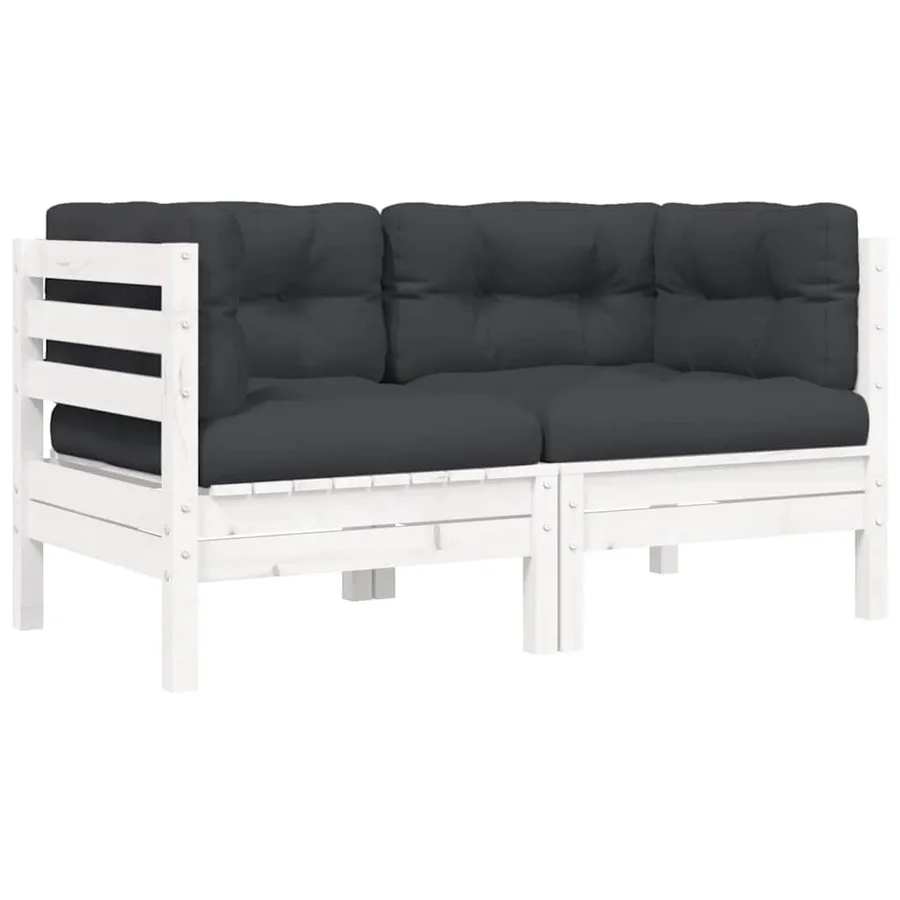 Salon de jardin 3 pcs avec coussins Blanc Bois de pin massif - 6