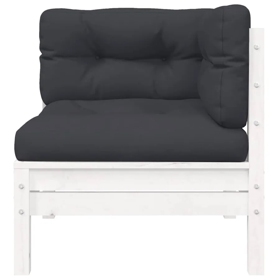 Salon de jardin 3 pcs avec coussins Blanc Bois de pin massif - 7