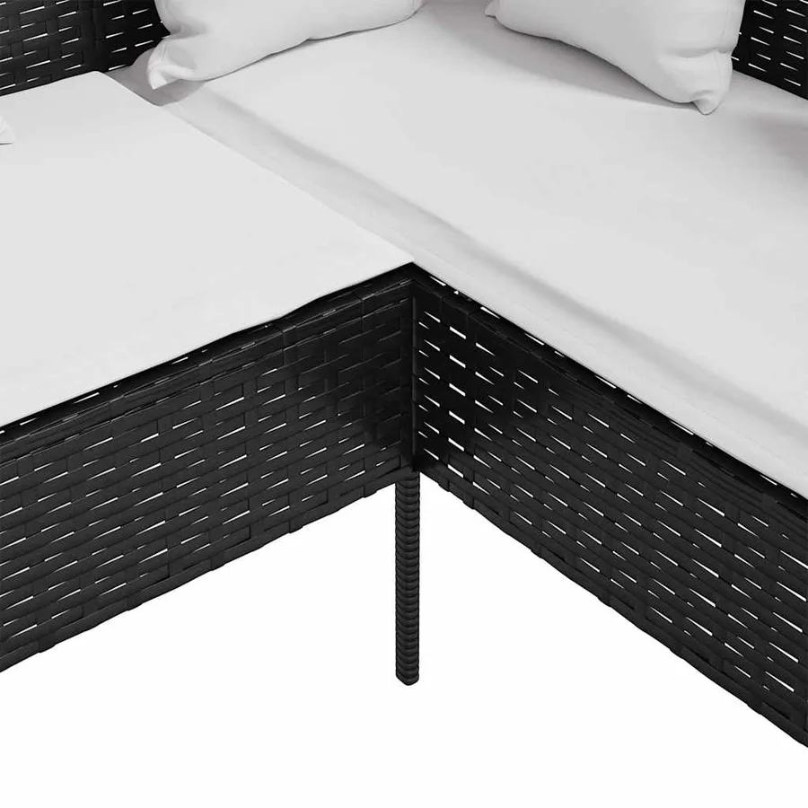 Canapé d'extérieur en L avec coussins Résine tressée Noir - 6