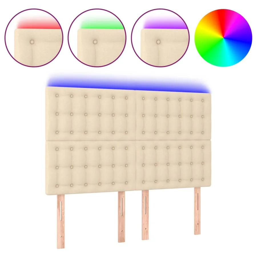 Tête de lit à LED Crème 144x5x118/128 cm Tissu - 2