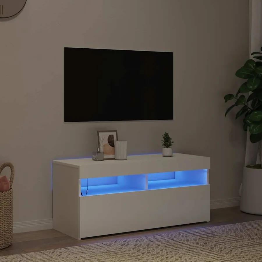 Meuble TV avec lumières LED blanc 90x35x40 cm