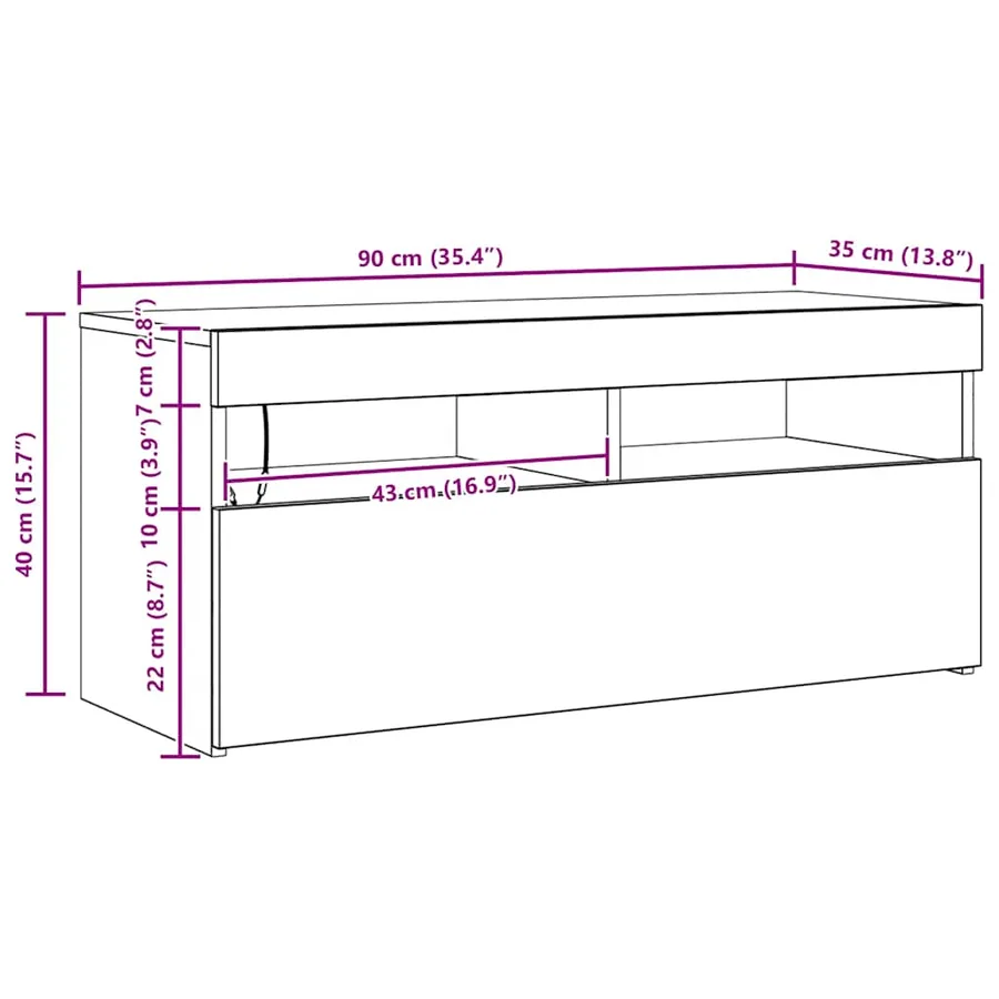 Meuble TV avec lumières LED blanc 90x35x40 cm - 16