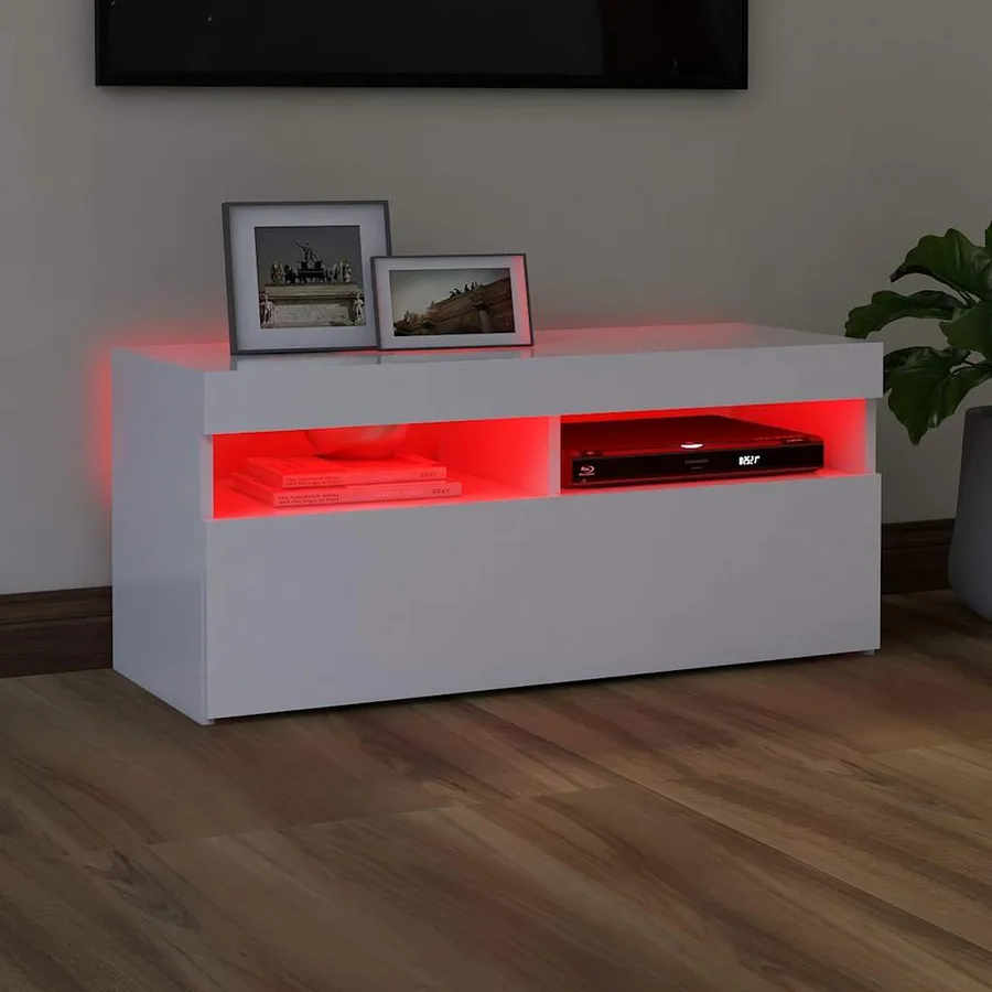 Meuble TV avec lumières LED blanc 90x35x40 cm - 5