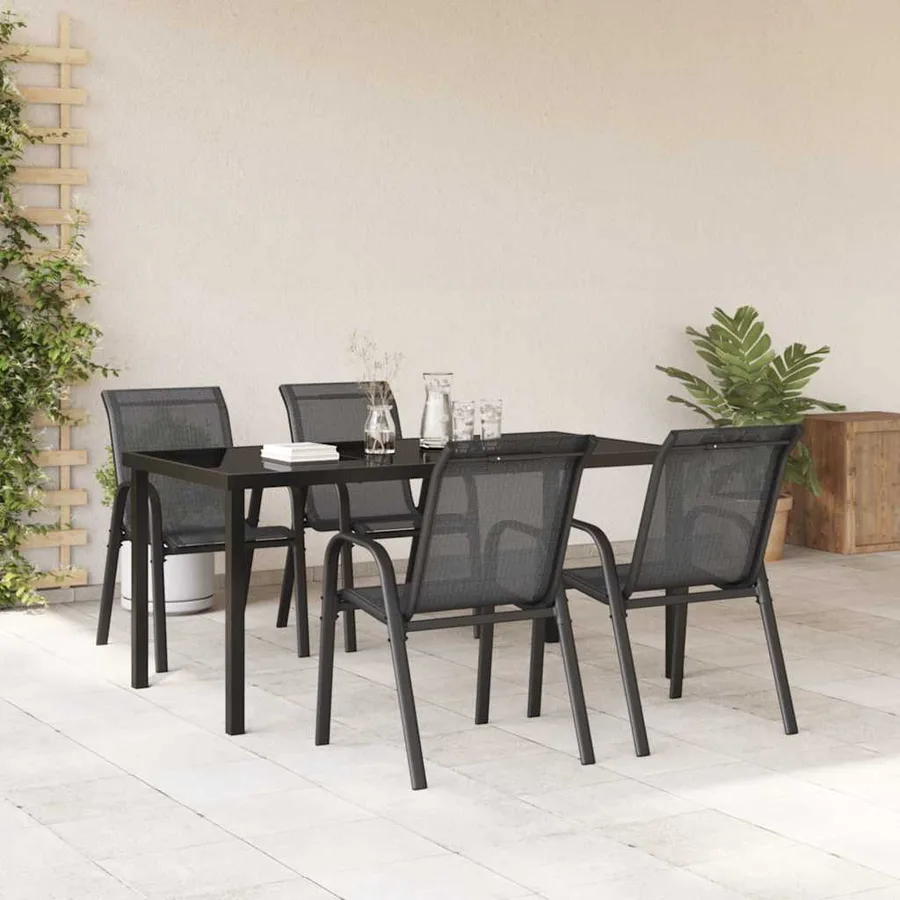 Chaises empilables de jardin lot de 4 Noir Tissu textilène - 3
