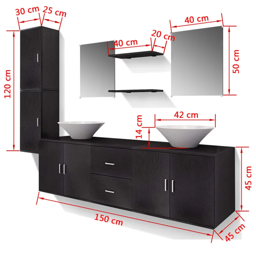 Mobilier de salle de bain avec lavabo 9 pcs Noir - 14