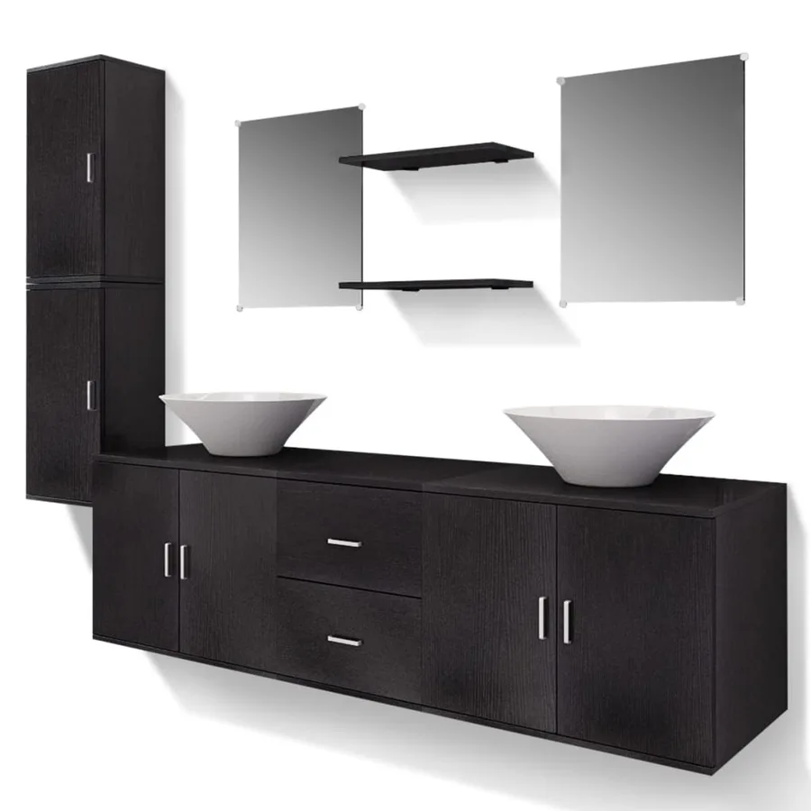 Mobilier de salle de bain avec lavabo 9 pcs Noir - 2