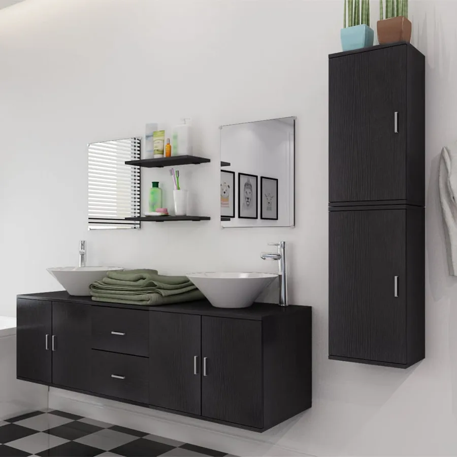 Mobilier de salle de bain avec lavabo 9 pcs Noir - 3
