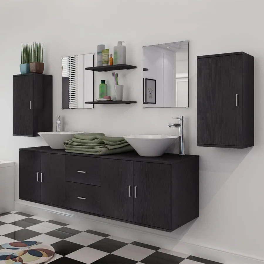 Mobilier de salle de bain avec lavabo 9 pcs Noir - 4