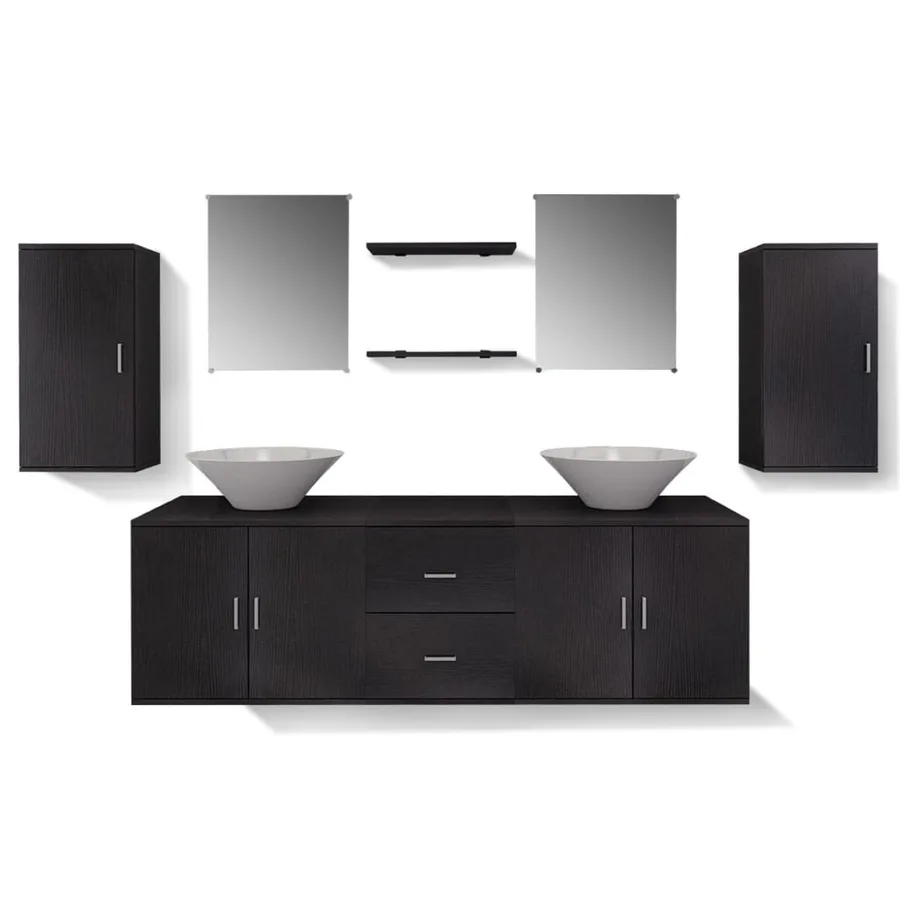 Mobilier de salle de bain avec lavabo 9 pcs Noir - 5