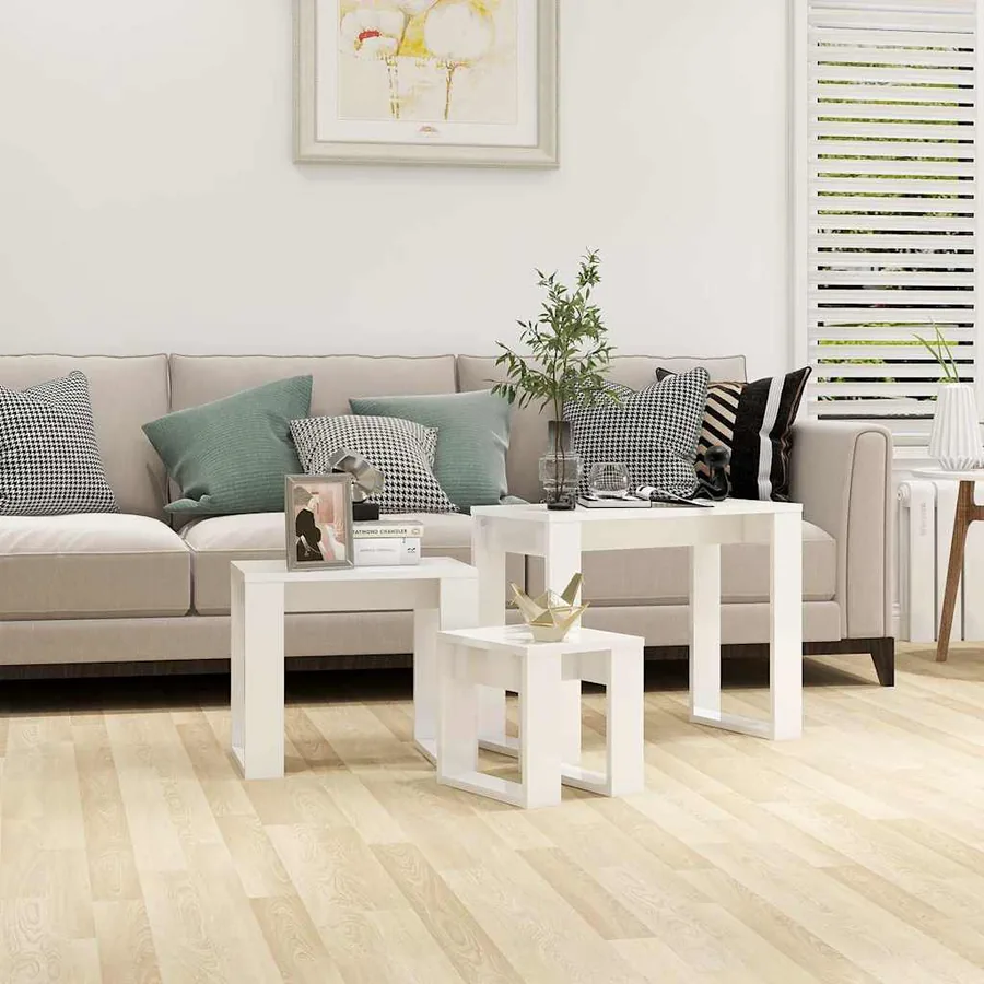 Tables gigognes 3 pcs Blanc brillant Bois d'ingénierie