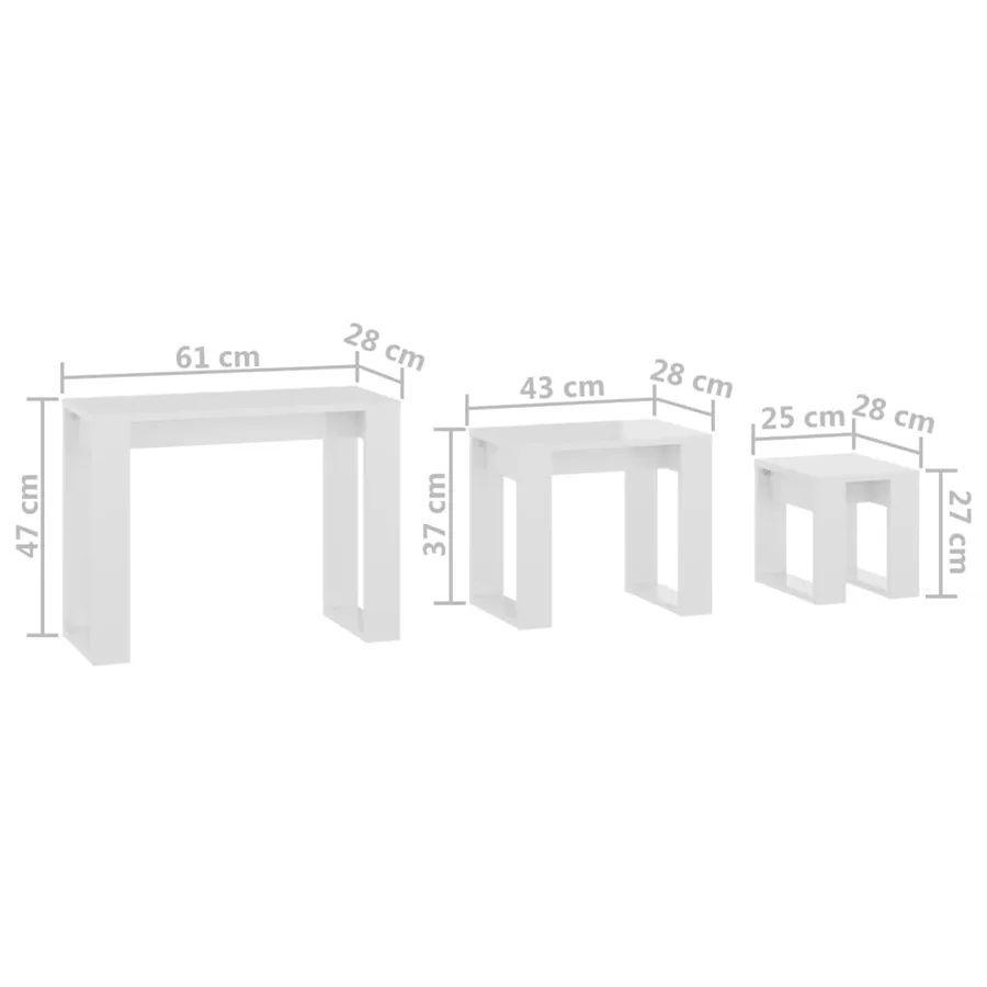 Tables gigognes 3 pcs Blanc brillant Bois d'ingénierie - 10
