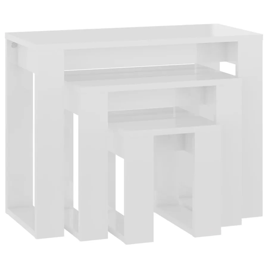 Tables gigognes 3 pcs Blanc brillant Bois d'ingénierie - 2