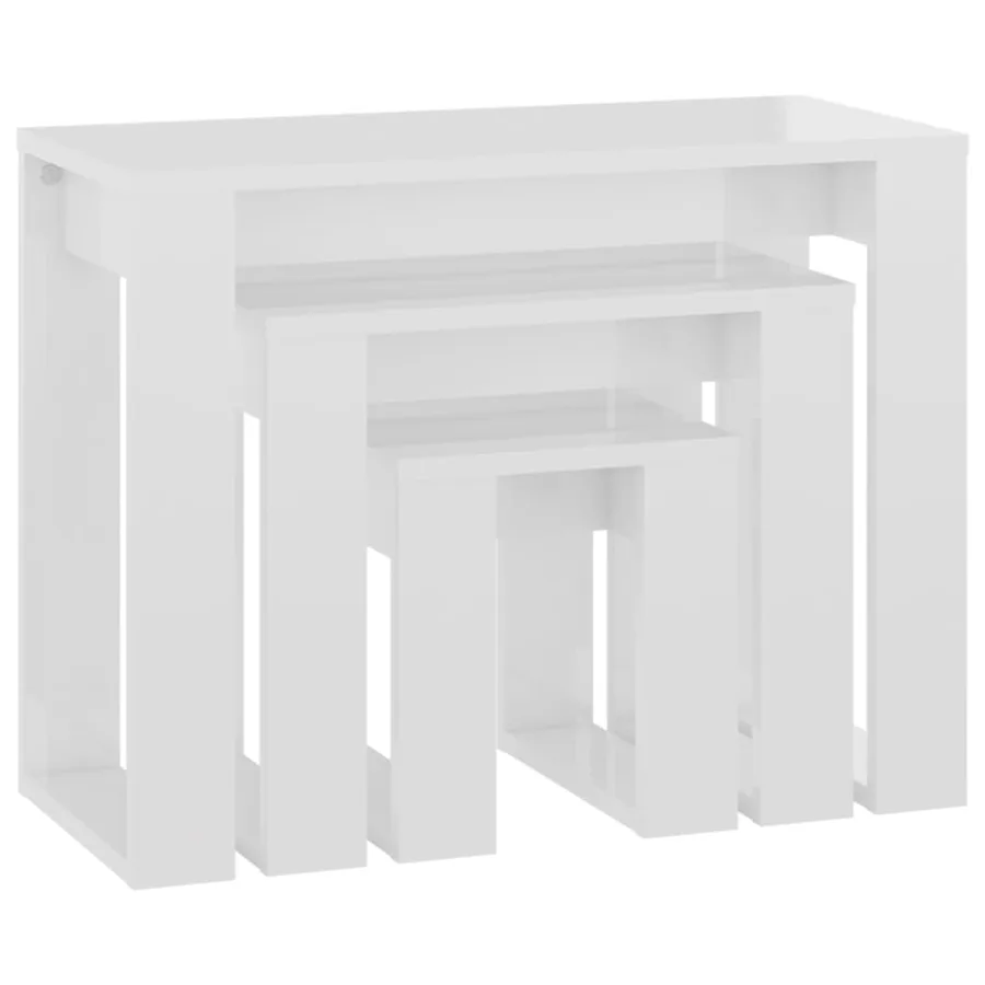 Tables gigognes 3 pcs Blanc brillant Bois d'ingénierie - 5