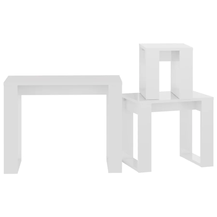 Tables gigognes 3 pcs Blanc brillant Bois d'ingénierie - 7