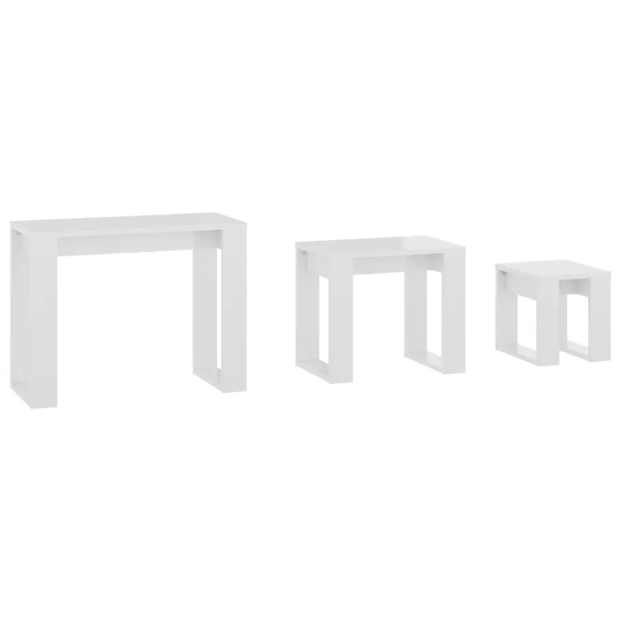 Tables gigognes 3 pcs Blanc brillant Bois d'ingénierie - 9