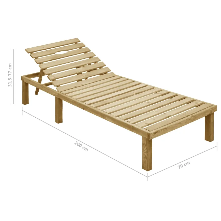 Chaise longue avec coussin crème Bois de pin imprégné - 7