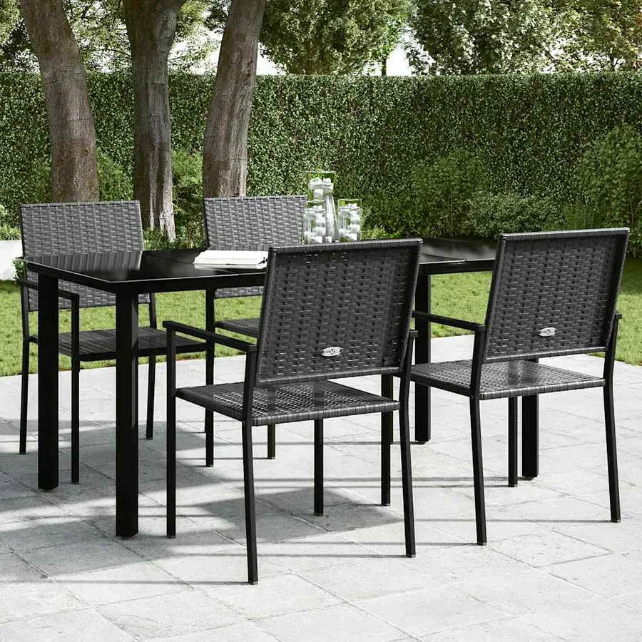 Table à dîner de jardin Noir 160x80x74 cm Acier et verre trempé - 3