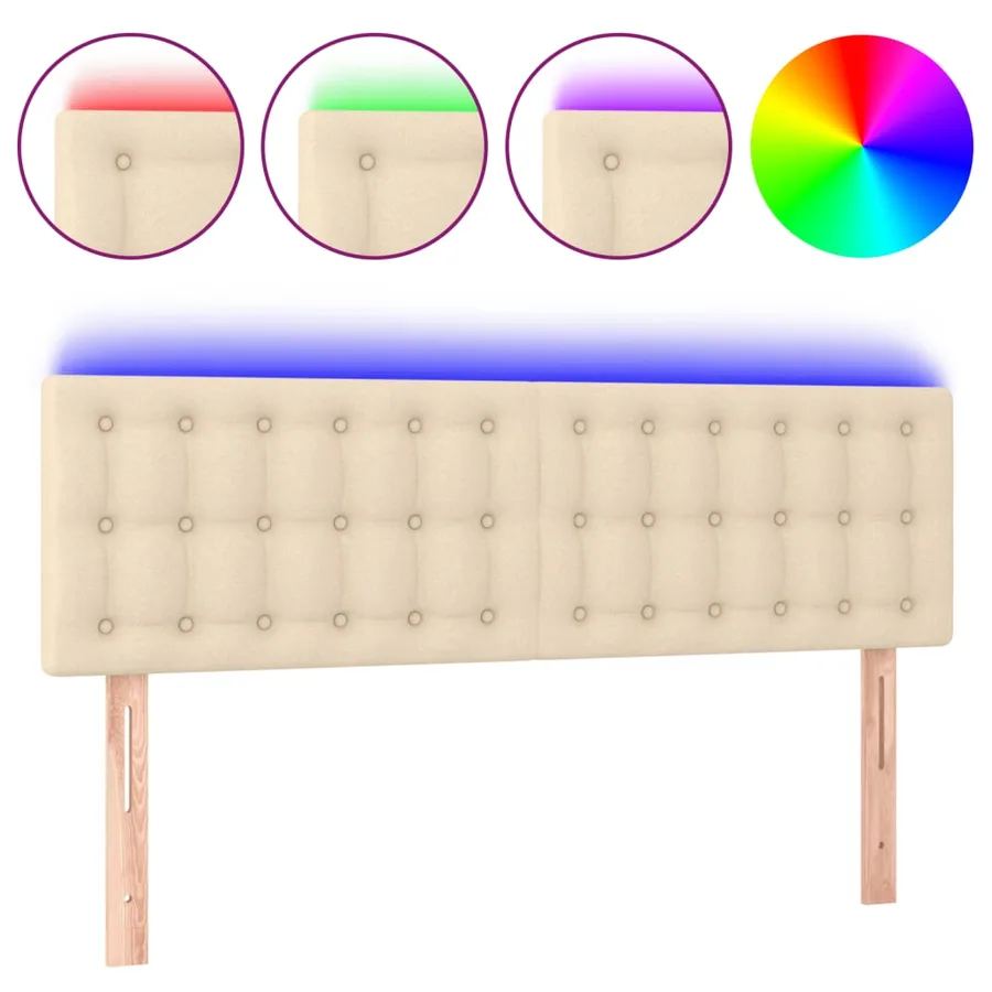 Tête de lit à LED Crème 144x5x78/88 cm Tissu - 2