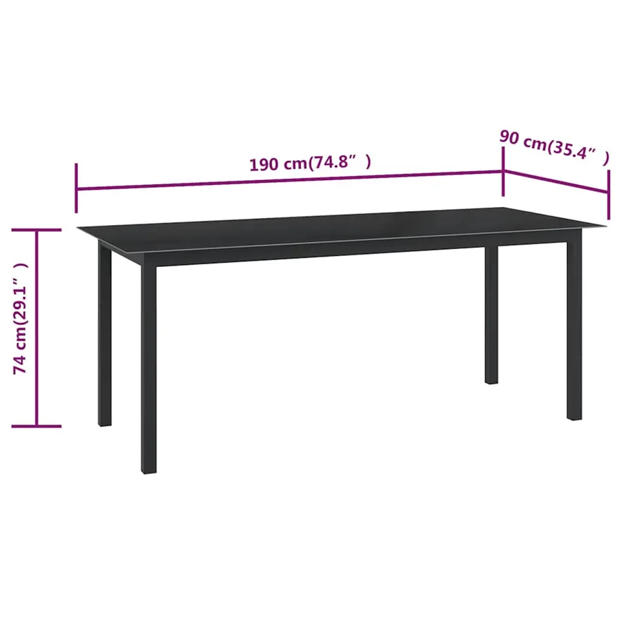 Table de jardin Noir 190x90x74 cm Aluminium et verre - 5