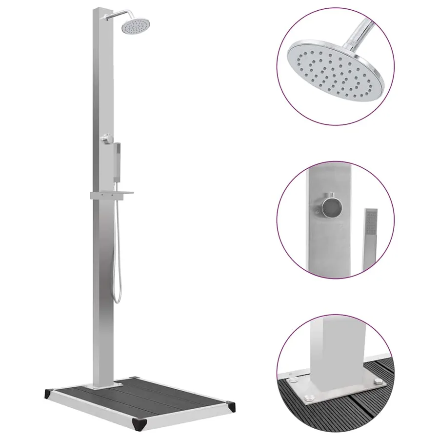Douche d'extérieur avec receveur de douche WPC Acier inoxydable