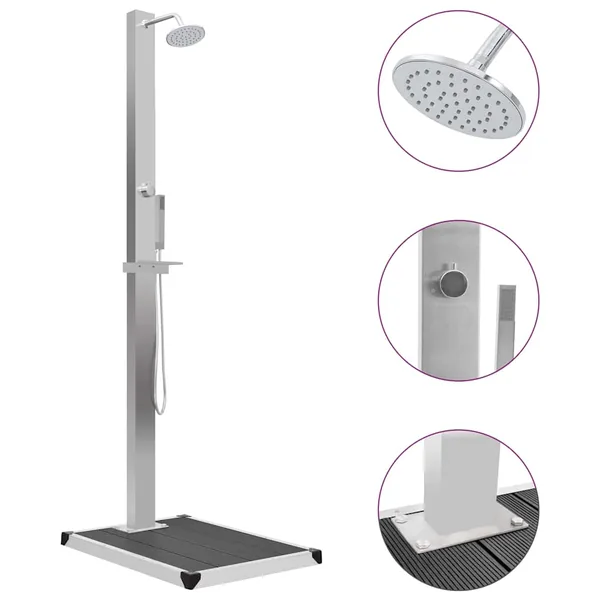 Douche d'extérieur avec receveur de douche WPC Acier inoxydable