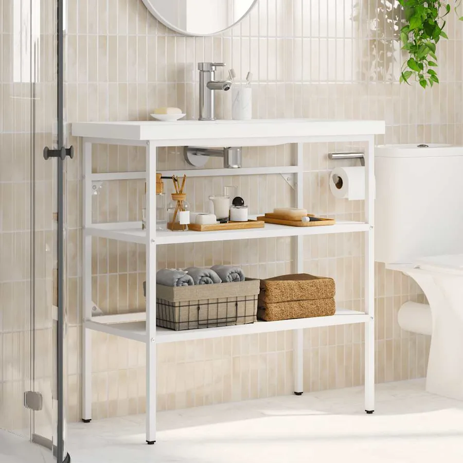 Cadre de lavabo de salle de bain Blanc 79x38x83 cm Fer - 3