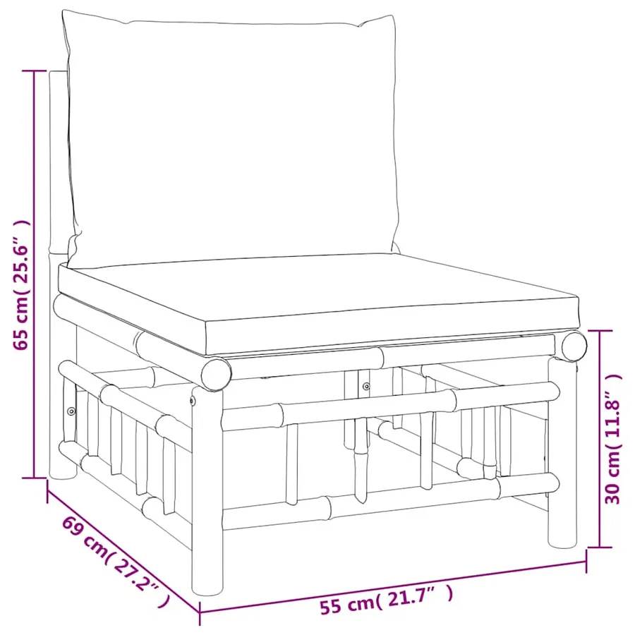 Salon de jardin 2 pcs avec coussins blanc crème bambou - 10