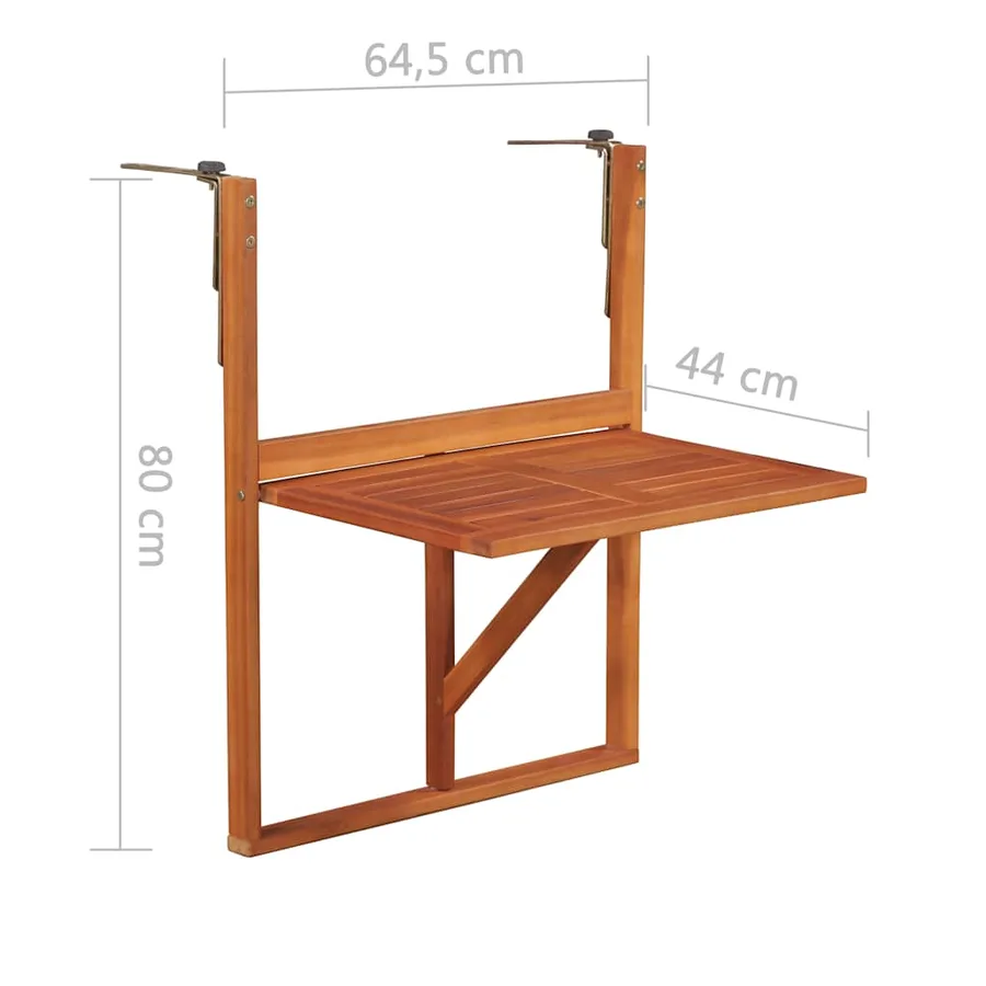 Table suspendue de balcon 64,5x44x80 cm Bois d'acacia massif - 6